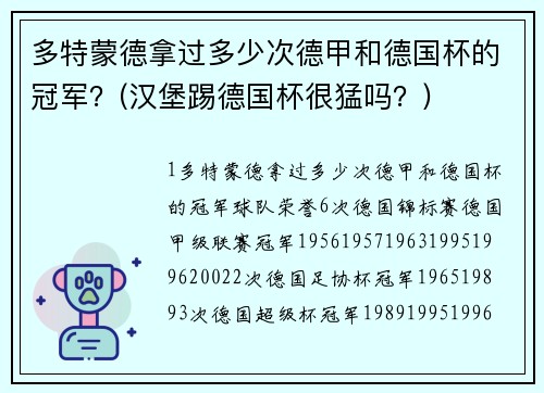 多特蒙德拿过多少次德甲和德国杯的冠军？(汉堡踢德国杯很猛吗？)